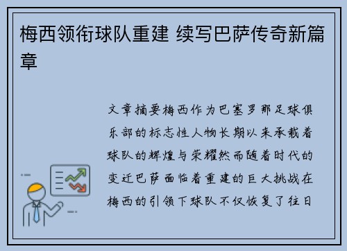 梅西领衔球队重建 续写巴萨传奇新篇章